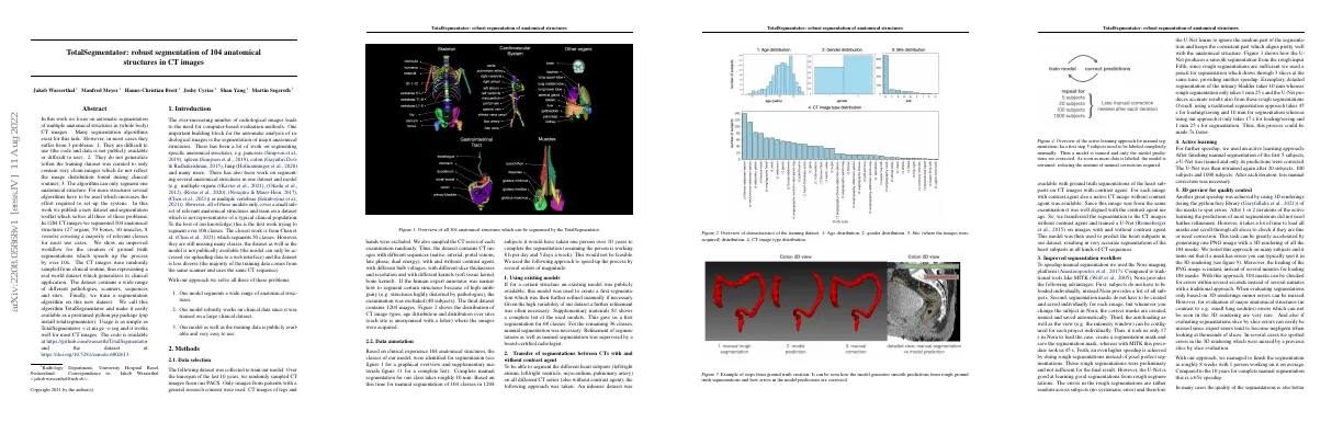 TotalSegmentator: robust segmentation of 104 anatomical structures in CT images