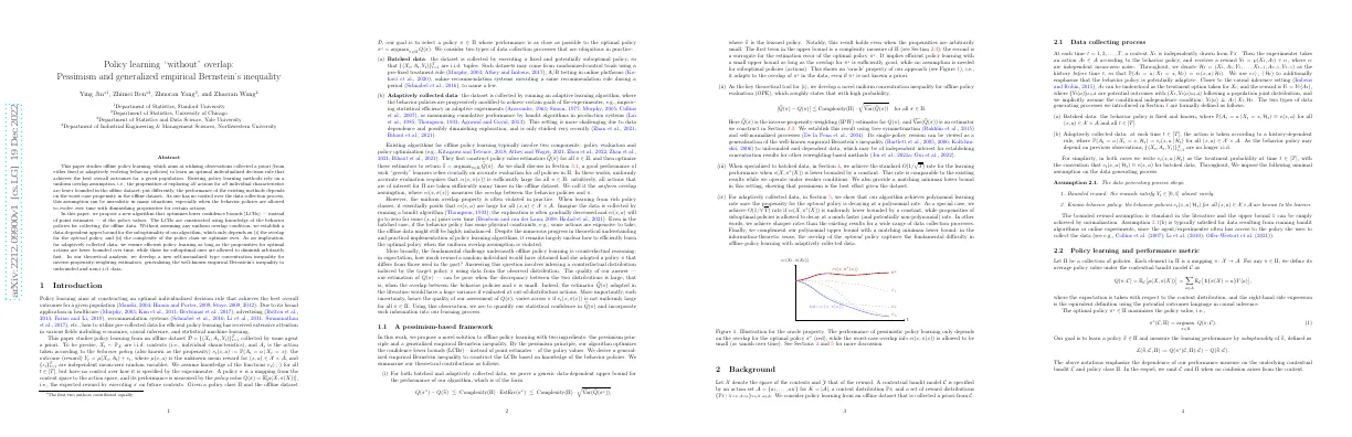 Policy learning without'' overlap: Pessimism and generalized empirical Bernstein's inequality