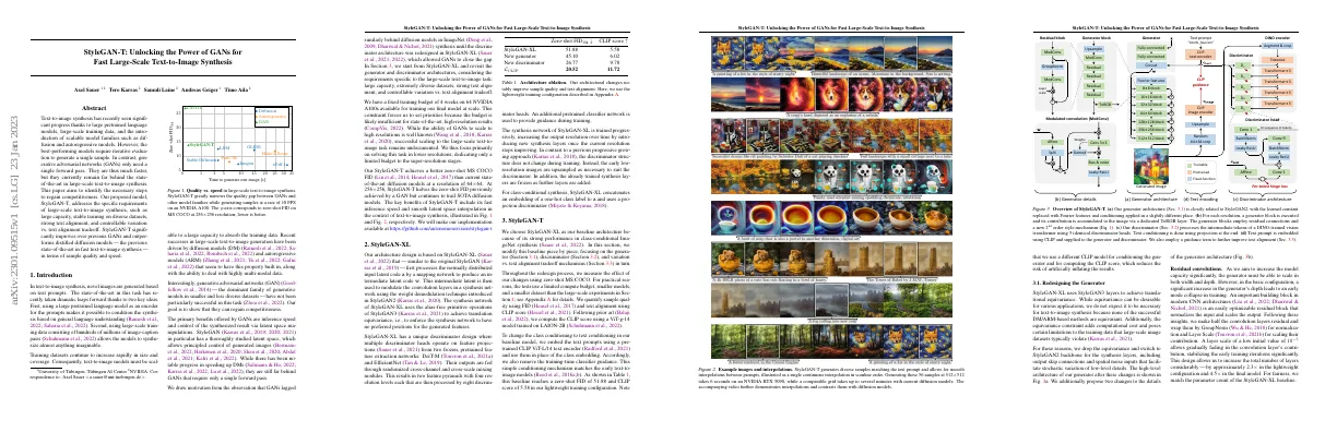 StyleGAN-T: Unlocking the Power of GANs for Fast Large-Scale Text-to-Image Synthesis