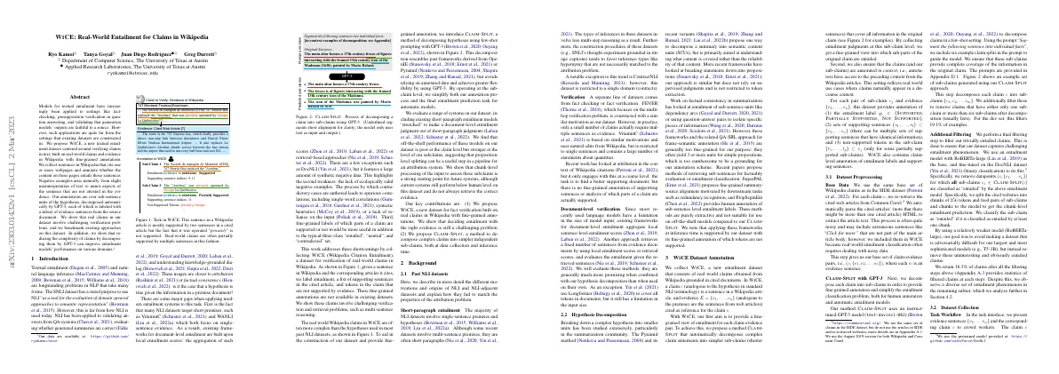 WiCE: Real-World Entailment for Claims in Wikipedia